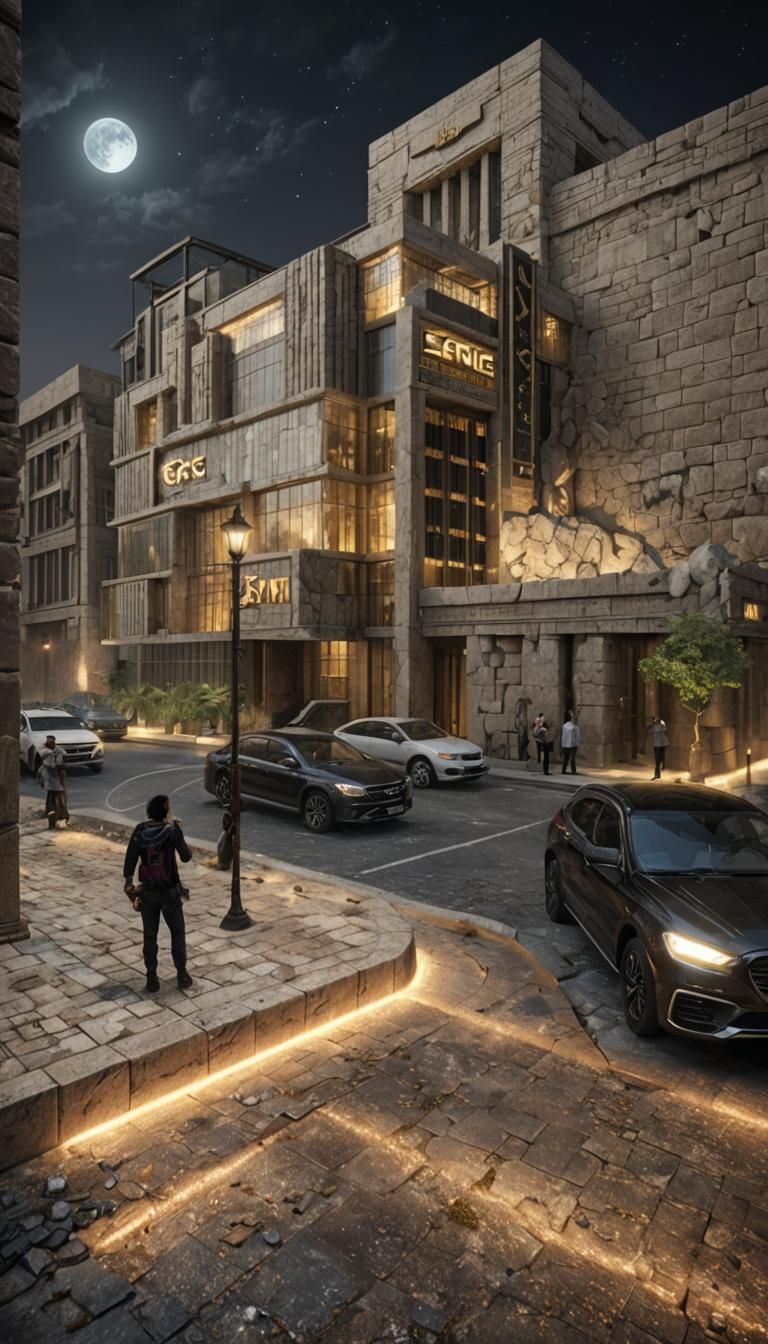 Futuristic Egyptian Metropolis: Office Building in Dark Fant...