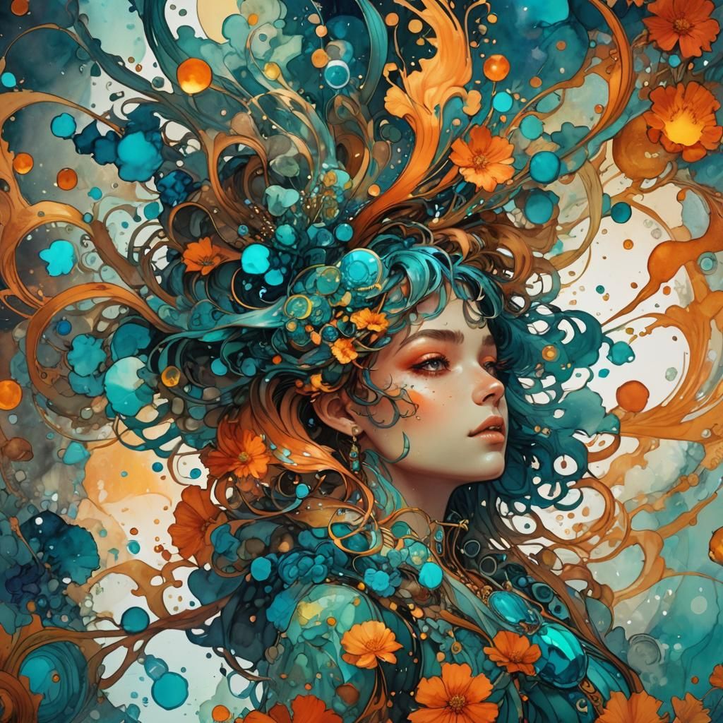 Watercolor Splash with Mythical Creatures, Digital Art