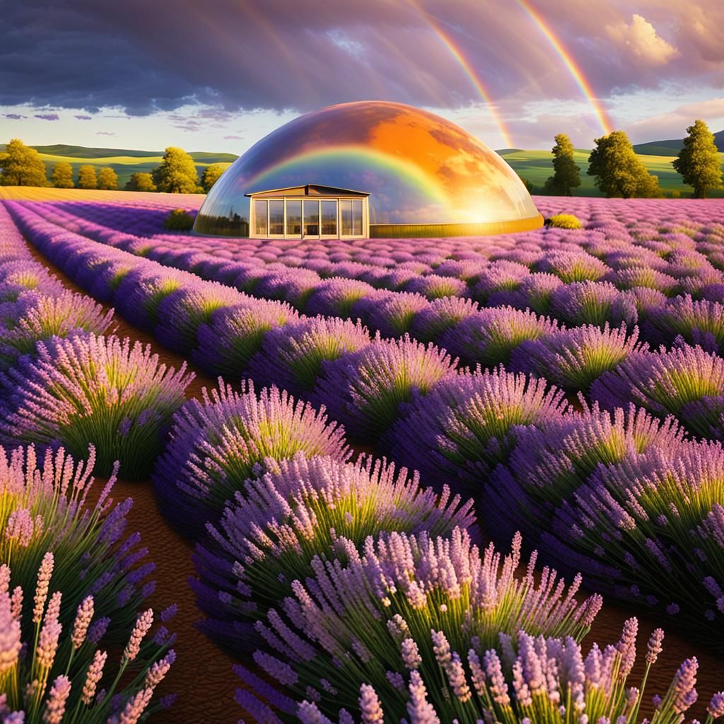 Rainbow Dome over Lavender Field in Impressionist Style