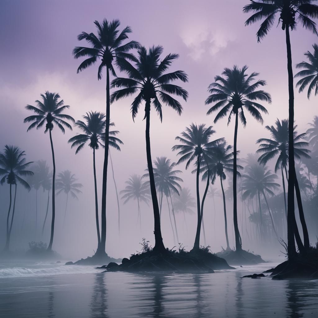 Misty Palm Island in Dark Whimsy Digital Art
