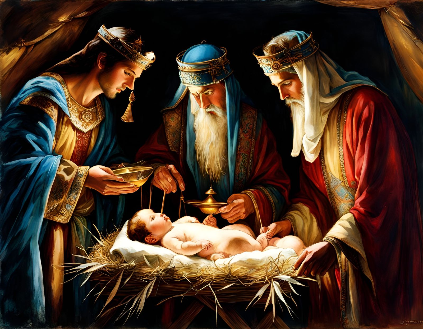 Three Wise Men at the Manger, Renaissance Style