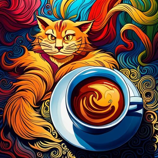 Coffee Cup and Cheshire Cat Art