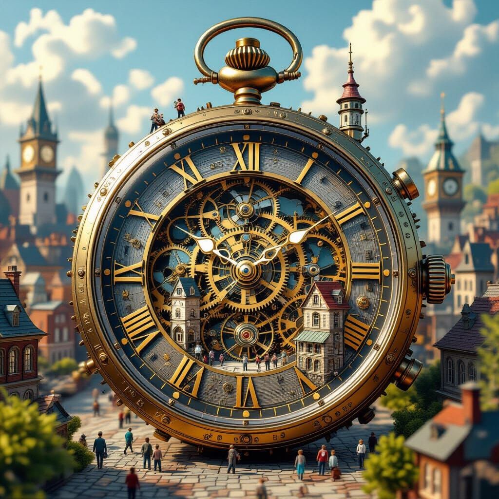 Miniature City Inside Vintage Pocket Watch