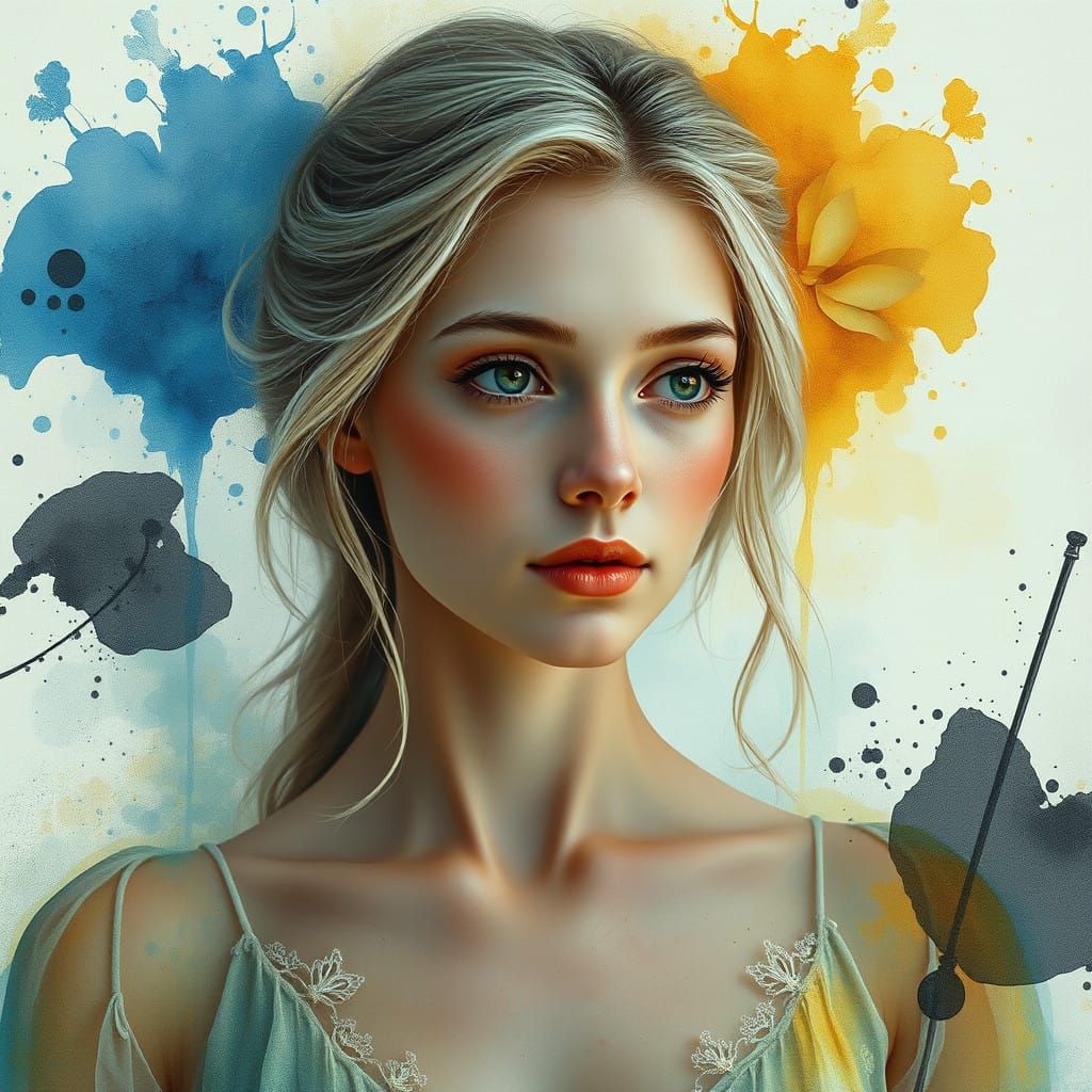 Ethereal Fantasy Portrait in Watercolor Style