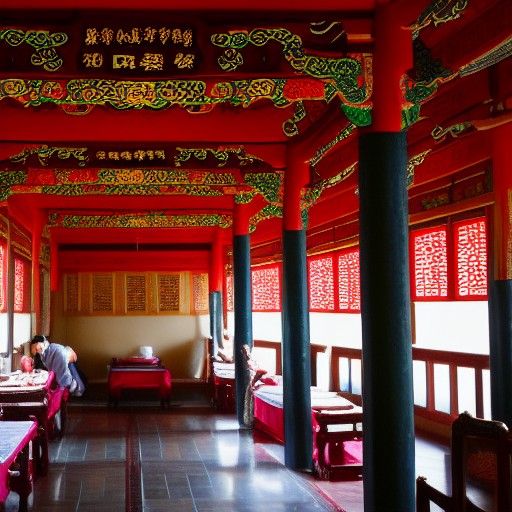 Bustling Teahouse Inside Wudang Mountain Monastery
