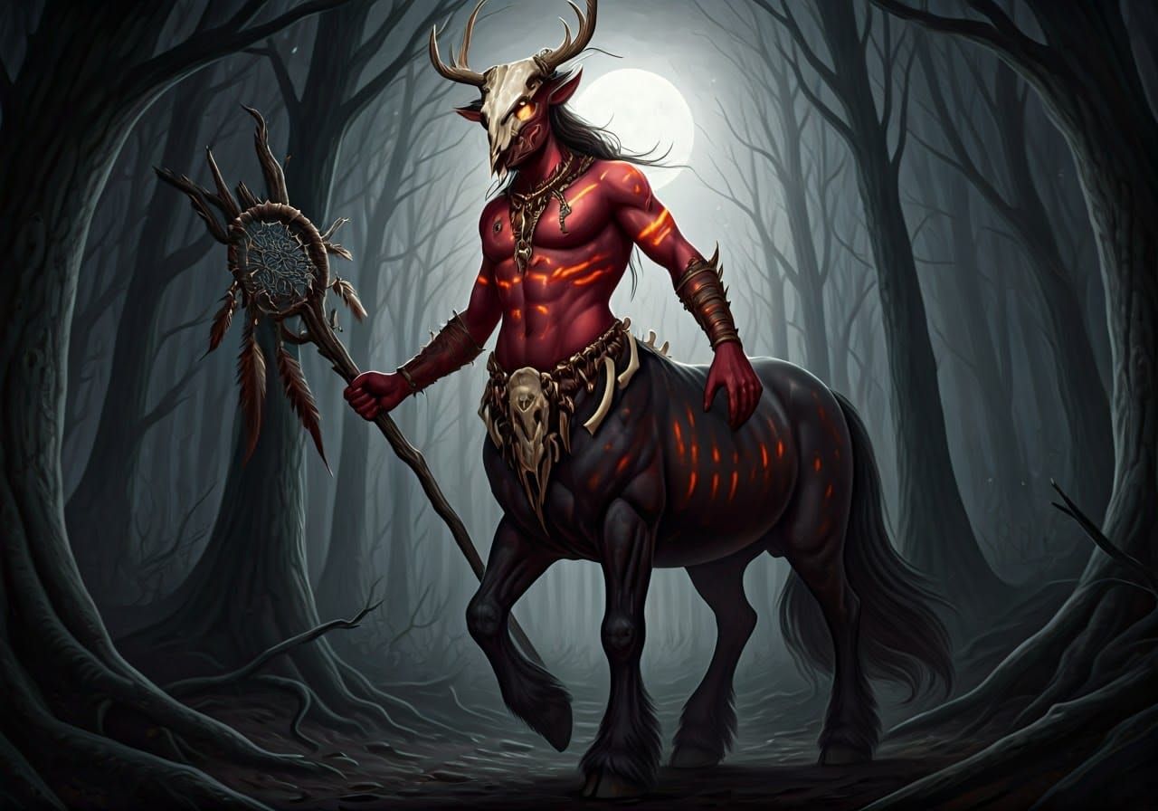 Centaur Shaman in Black Forest Digital Illustration
