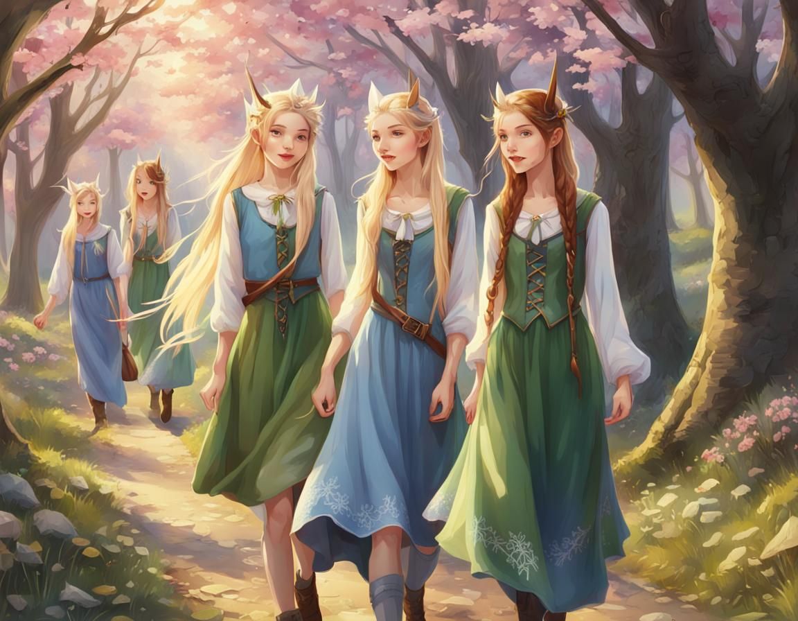 Elvish Girls' Joyous Springtime School Journey
