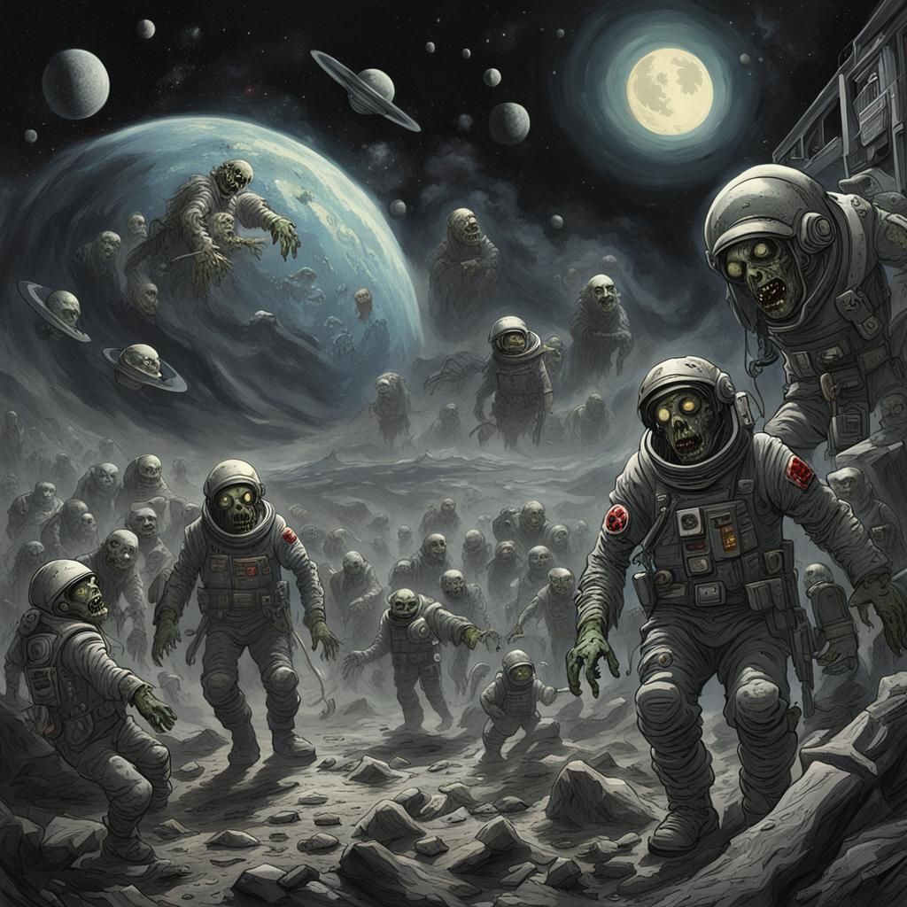 Zombie Apocalypse in Space: Horror Engraving