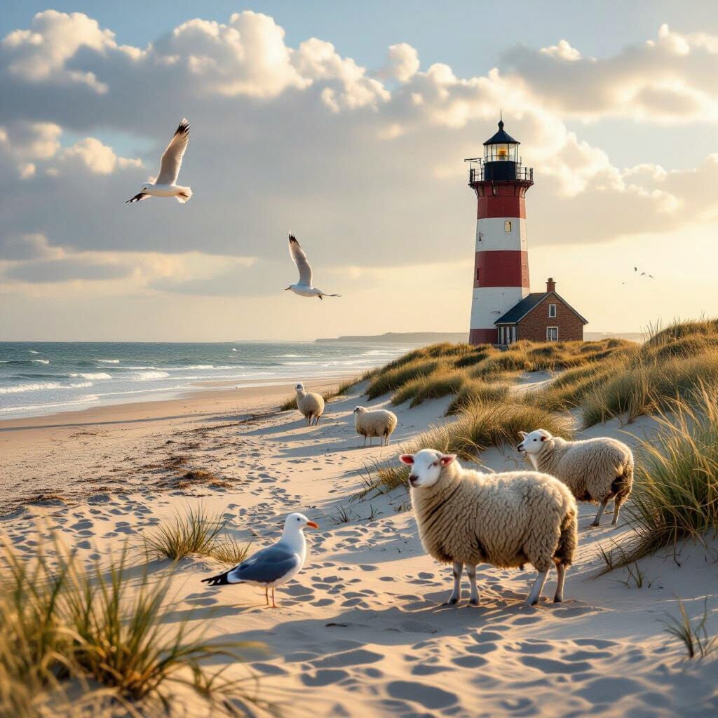 Sylt Lighthouse and Dunes: North Sea Beach Scene