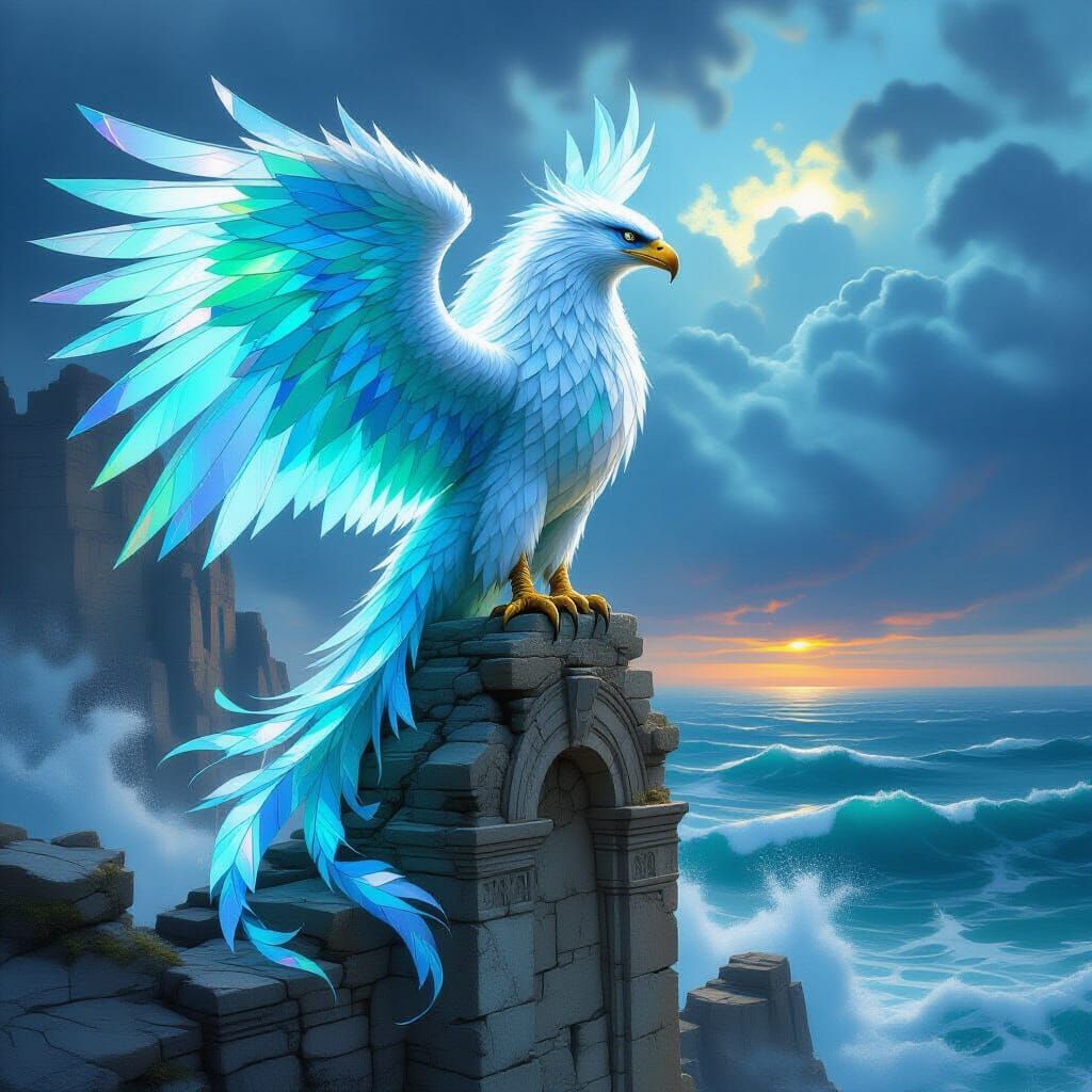 Griffin of Sea Glass on Ancient Ruins