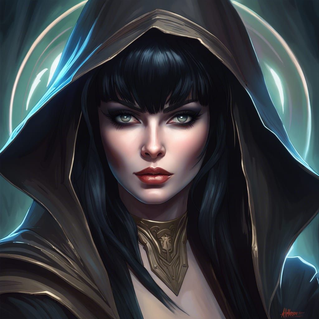 Elvira as Jedi Knight: Hyperdetailed Art Portrait