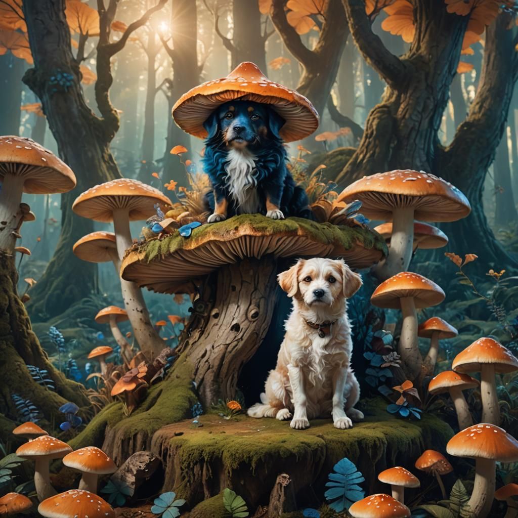 Enchanted Forest: Dog King on Mushroom Throne