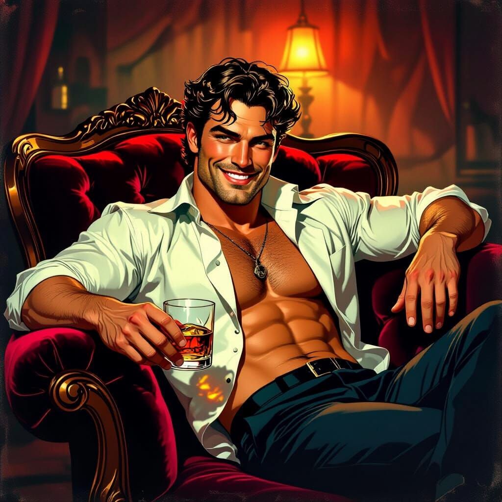 Classic Pin-Up Illustration of a Man in Speakeasy