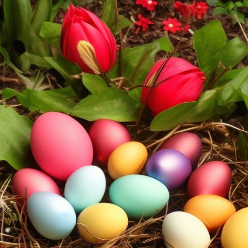 Romantic Easter Eggs in a Sharpened Garden