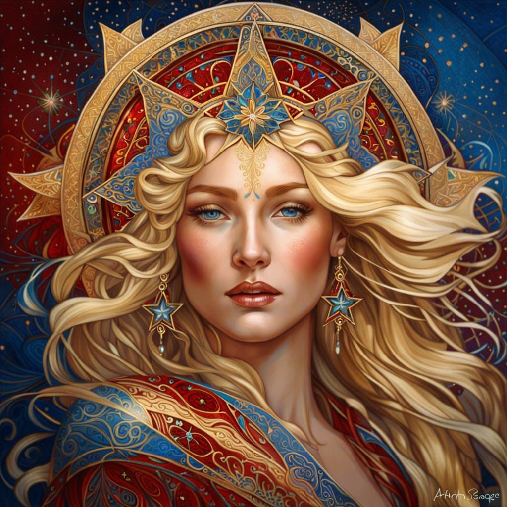 Photorealistic Star Goddess Portrait in Art Nouveau Style