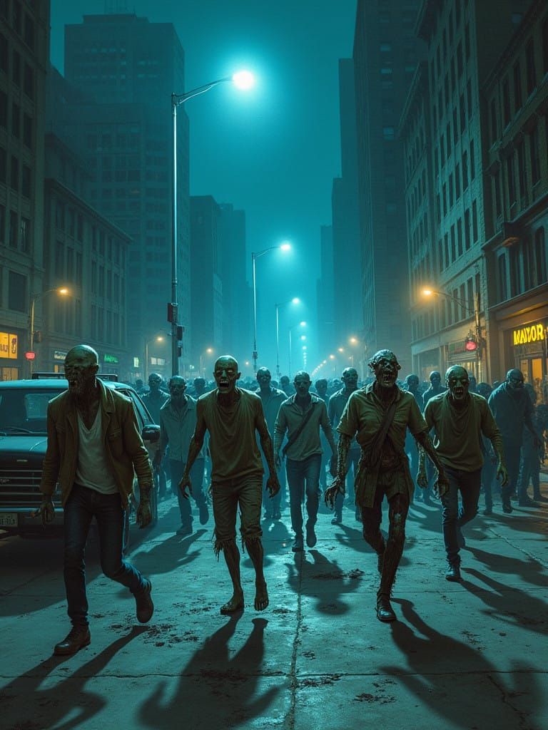 Grotesque Zombie Horde Descends Upon City Streets in Dark of...