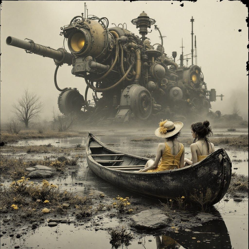 Sisters in a Surreal, Steampunk Canoe