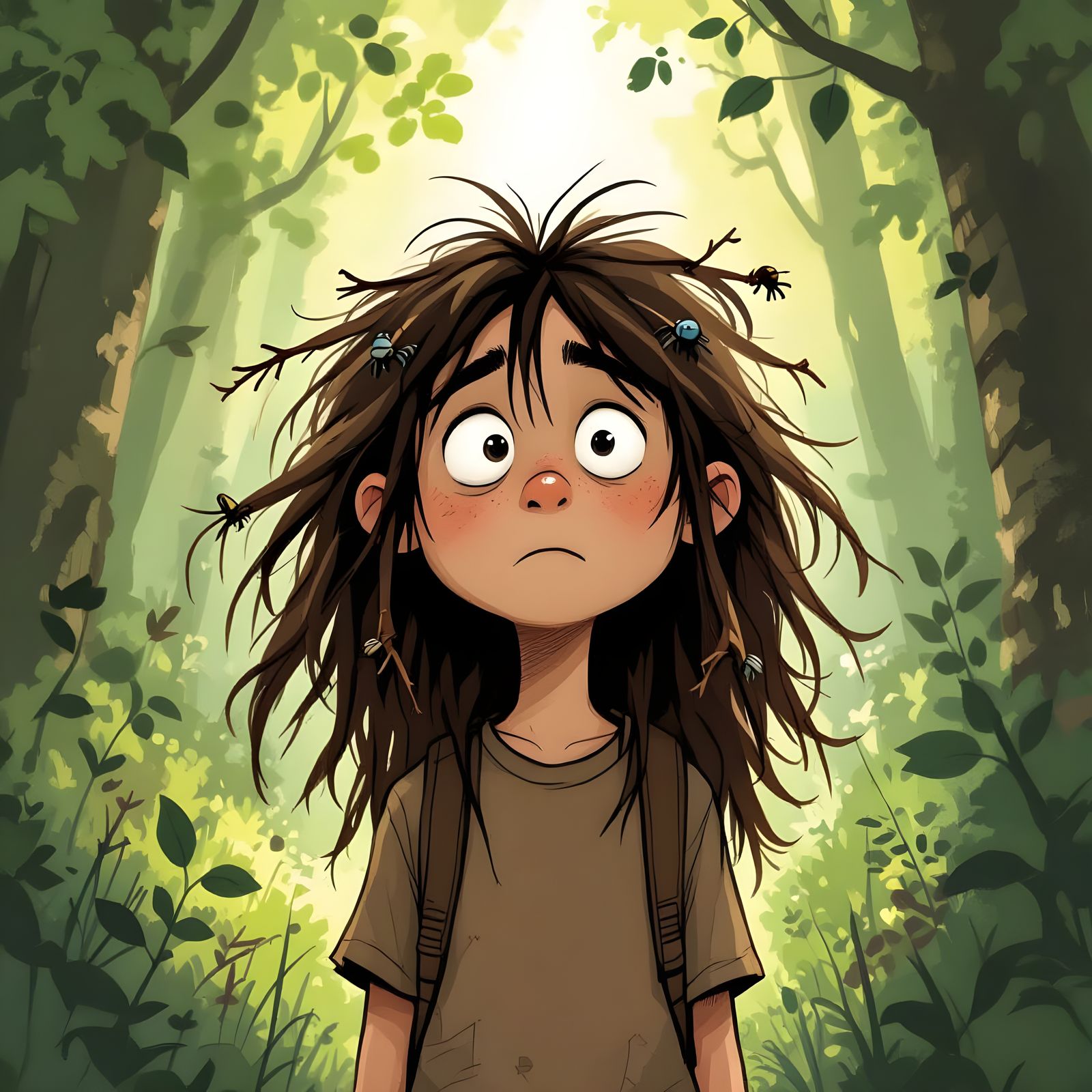Boy With Crossed Eyes Lost in Woods