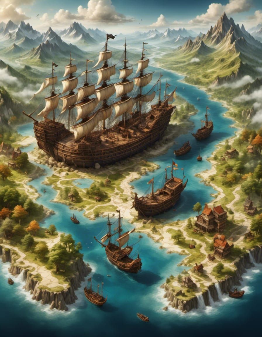 Pirate Ship Battlemap in Top-Down View