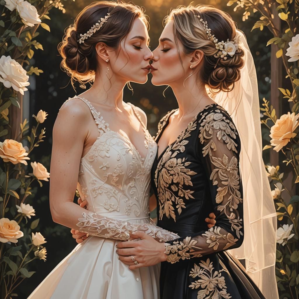 Lesbian Couple Wedding Day Illustration