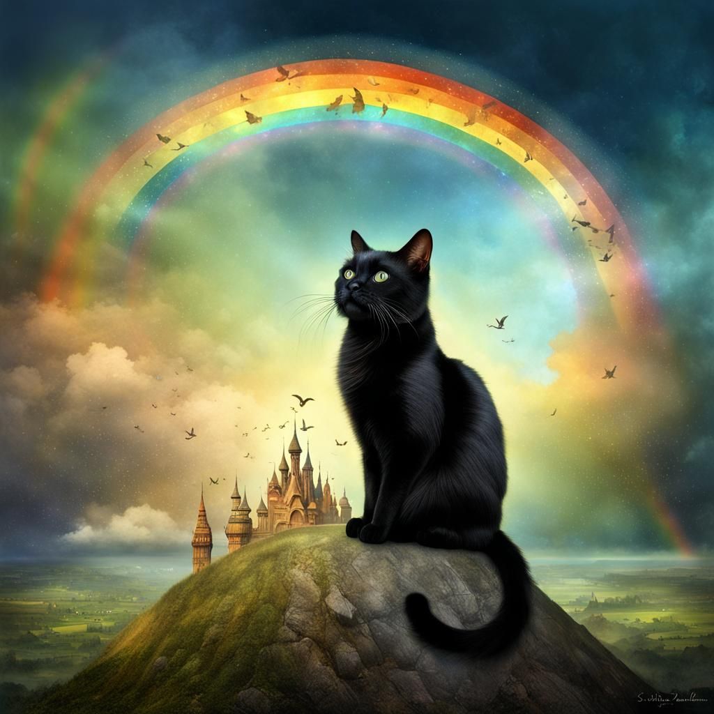 Cat at Rainbow's End: Fantastical Matte Painting