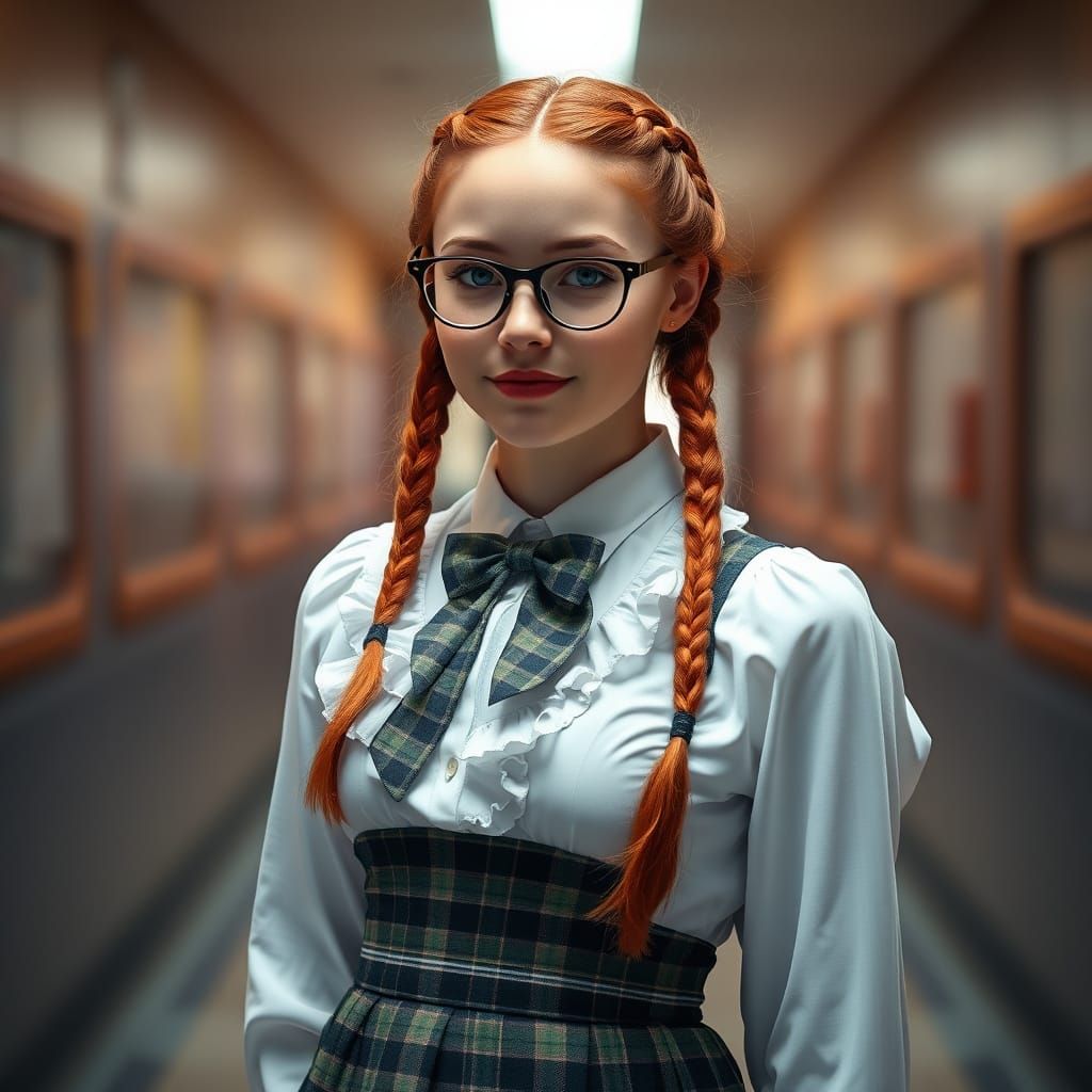 Young Woman in Vintage-Inspired School Attire with Dramatic ...
