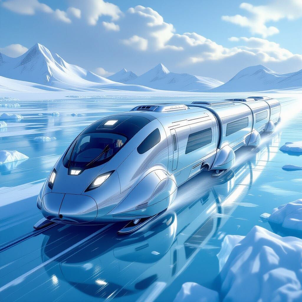 Futuristic Train Races Across Frozen Landscape