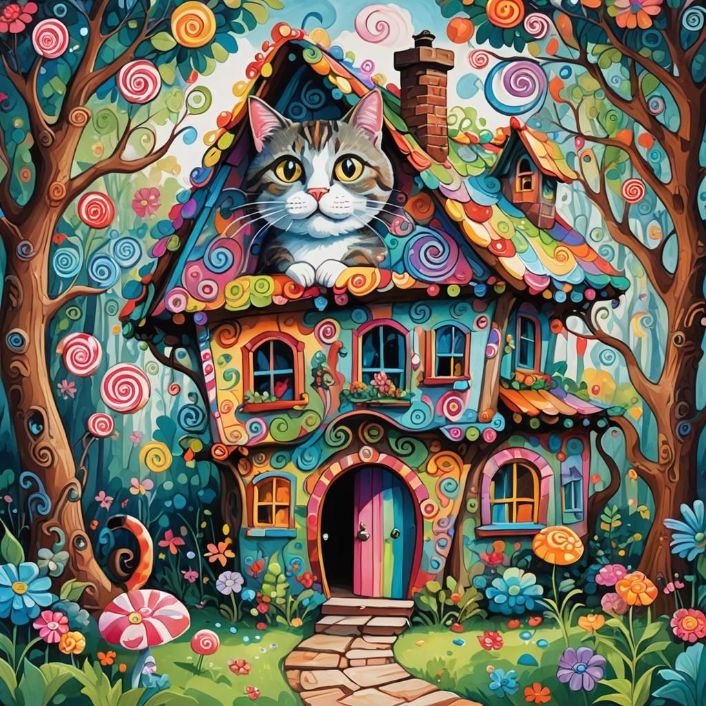 Whimsical Cat in Candyland Wonderland