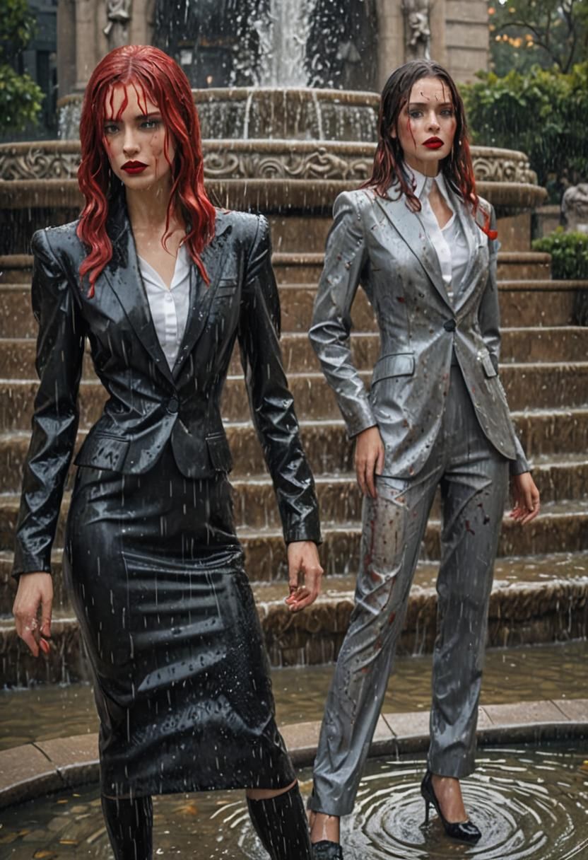 Glamorous Women in Fountain: Photorealistic Art