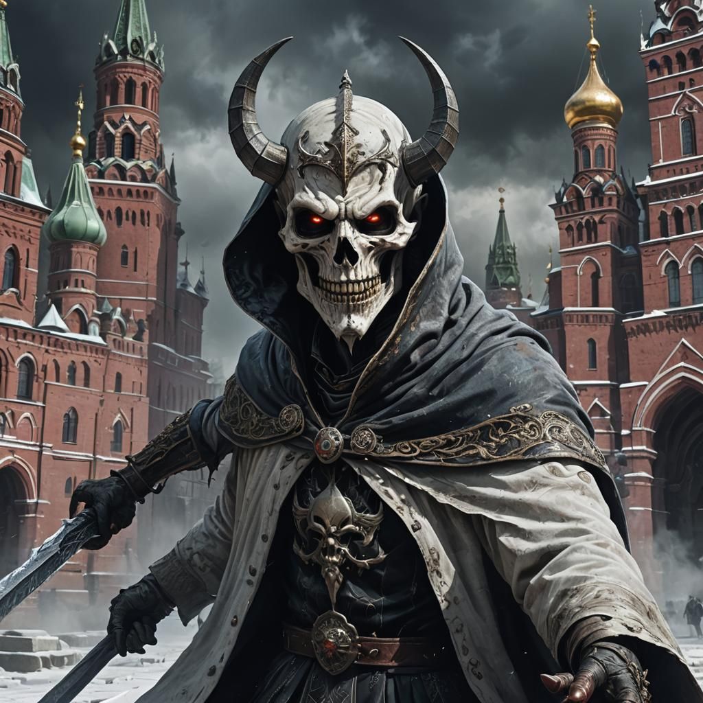 Hyperrealistic Demon of Russia with Bone Scythe