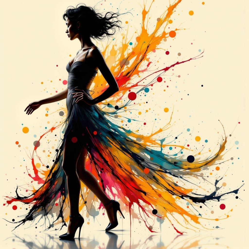 Elegant Silhouette in Motion: Gruau-Inspired Fashion Art