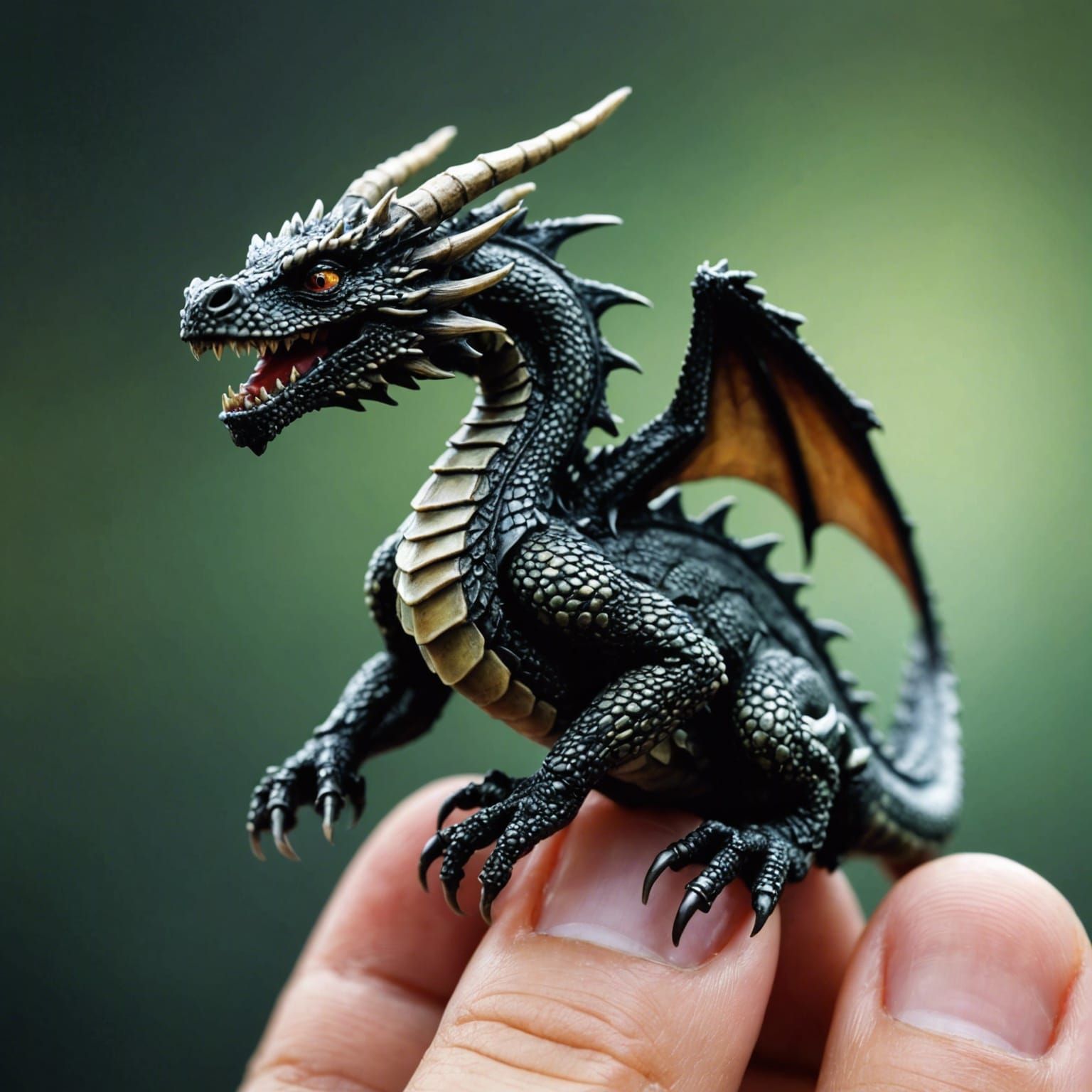 Macro dragon sitting on a finger
