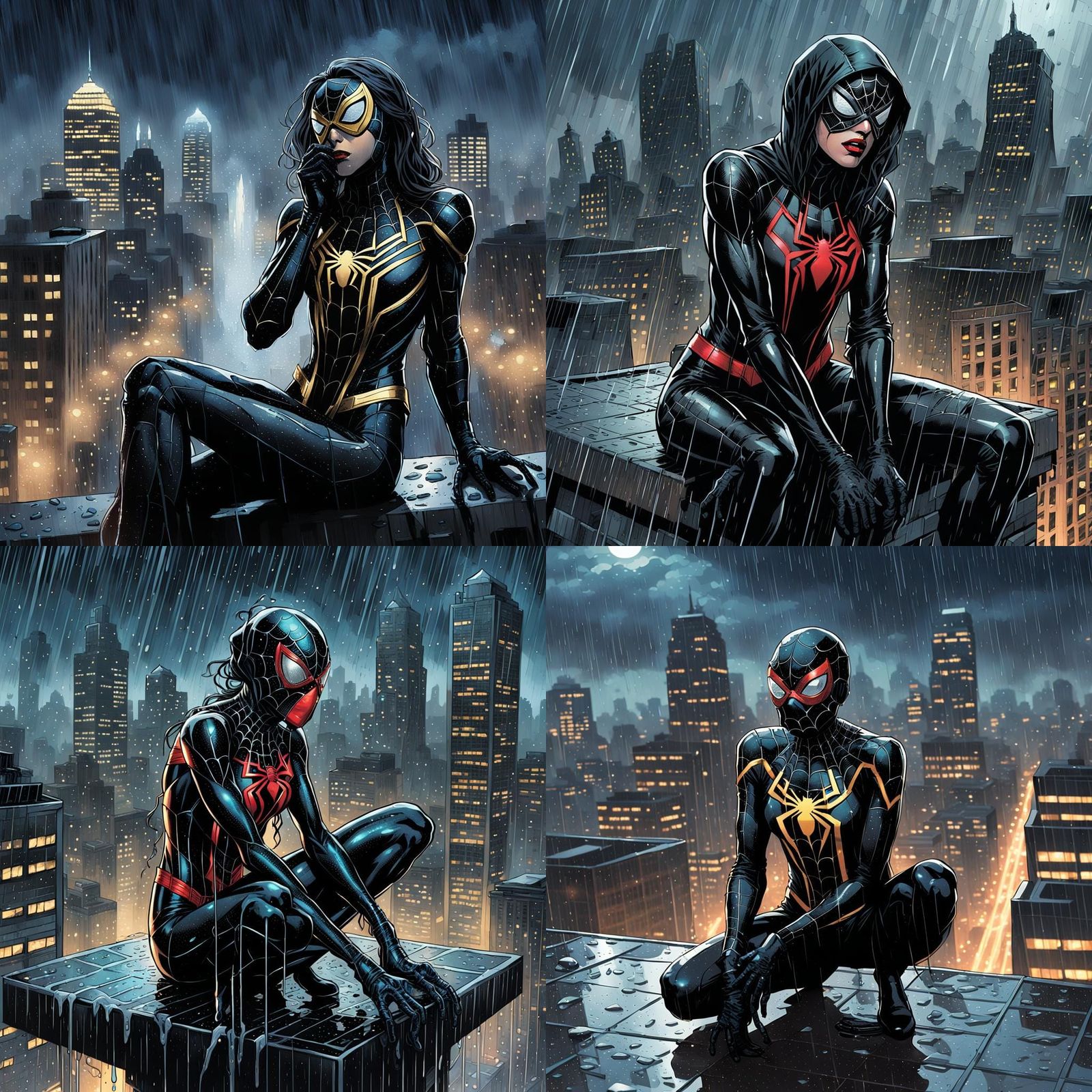 Crying Spider Woman on Building Ledge Comic Art