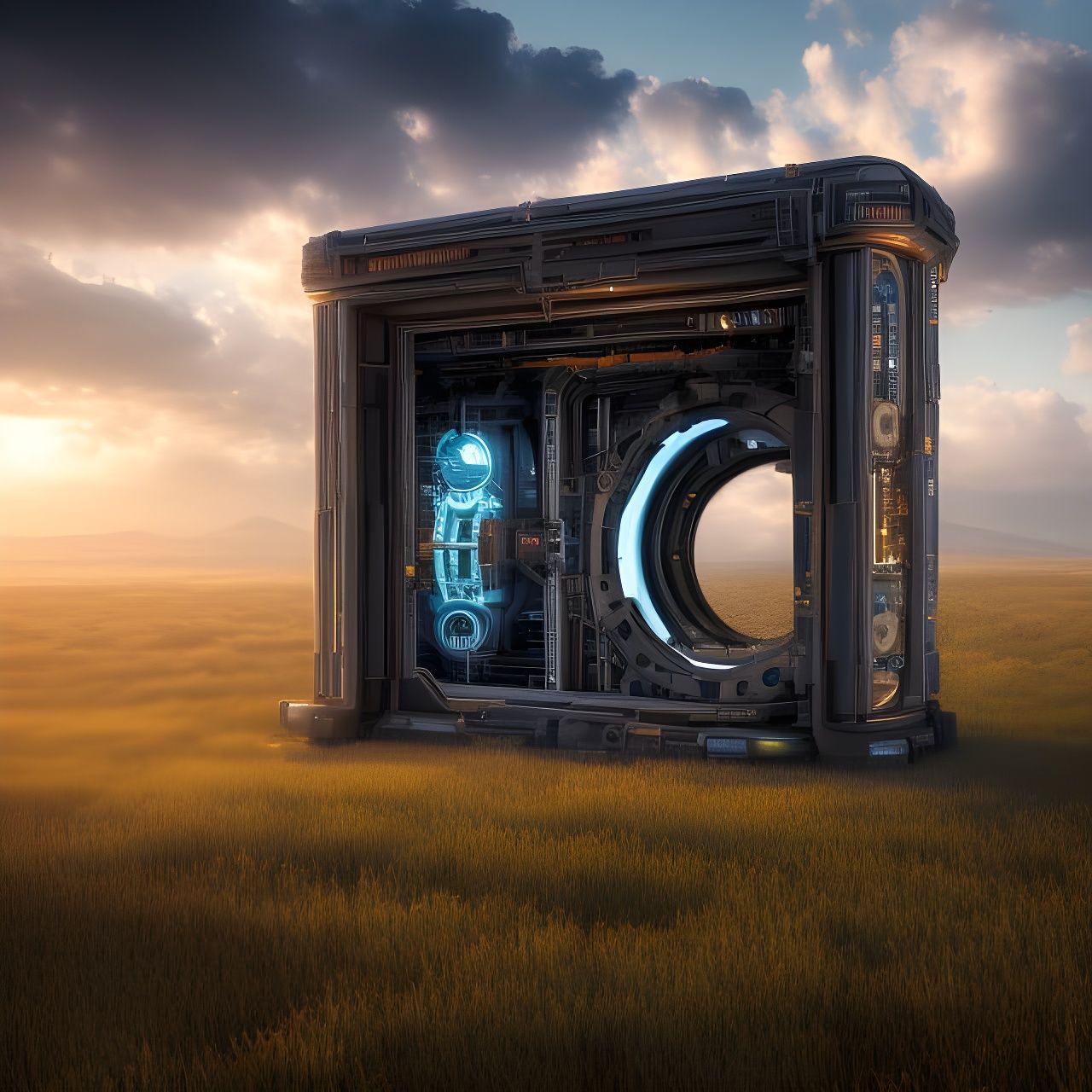 Detailed Portal Machine in Field, Digital Art