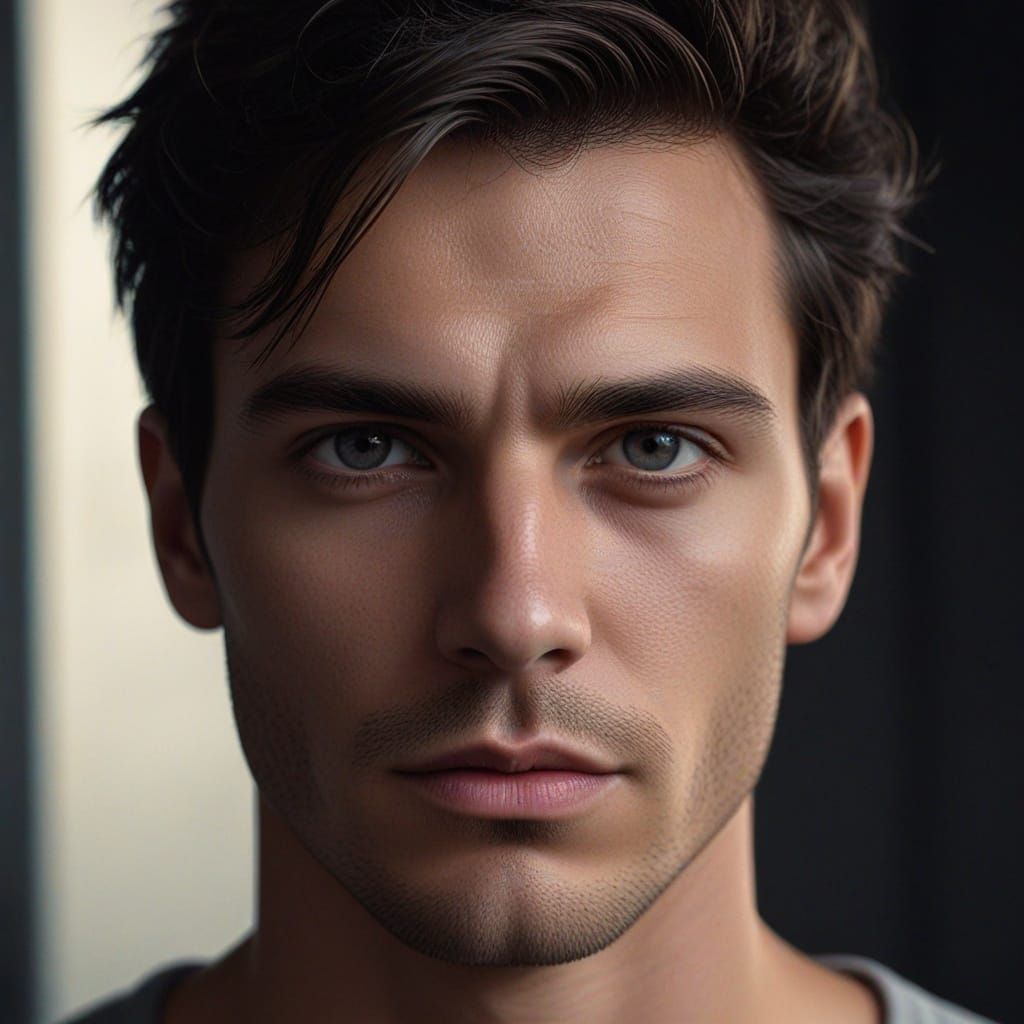 Handsome Man with Piercing Violet Eyes