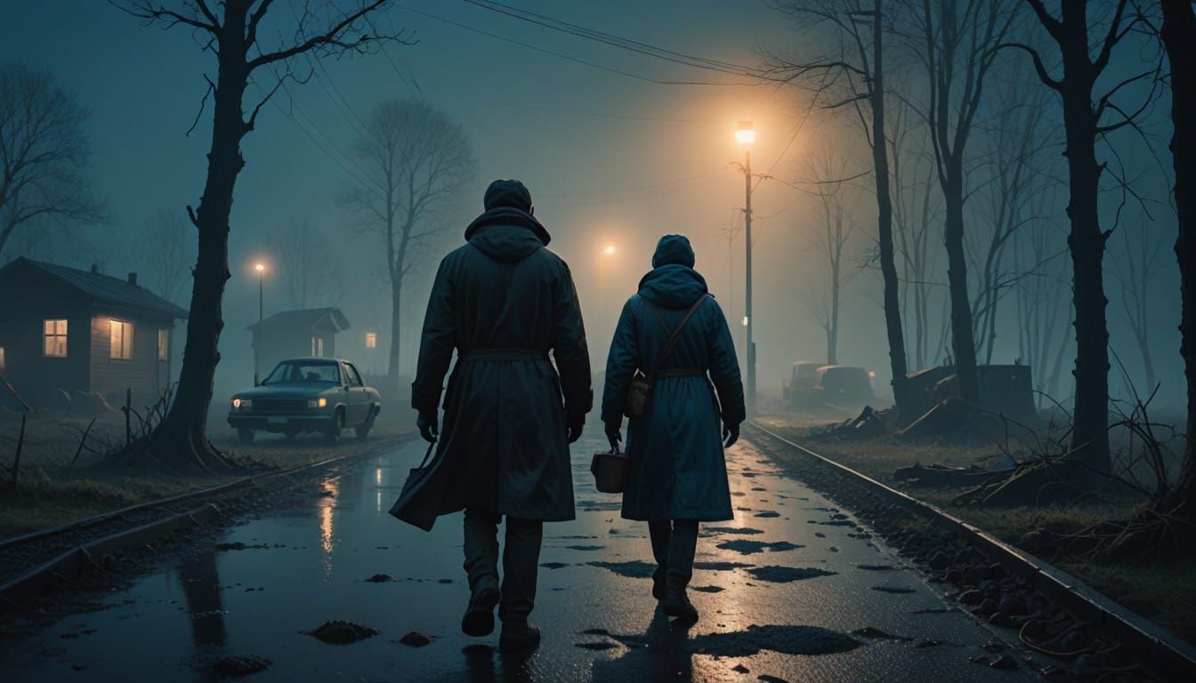 Ethereal Blue Fog Scene in Cyberpunk Style