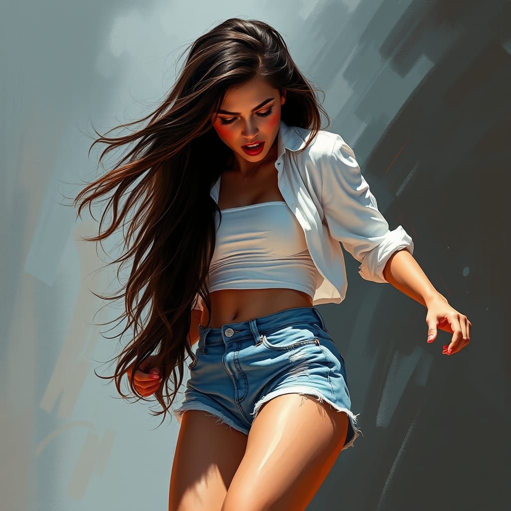 Curvy Brunette in Dramatic High-Contrast Scene