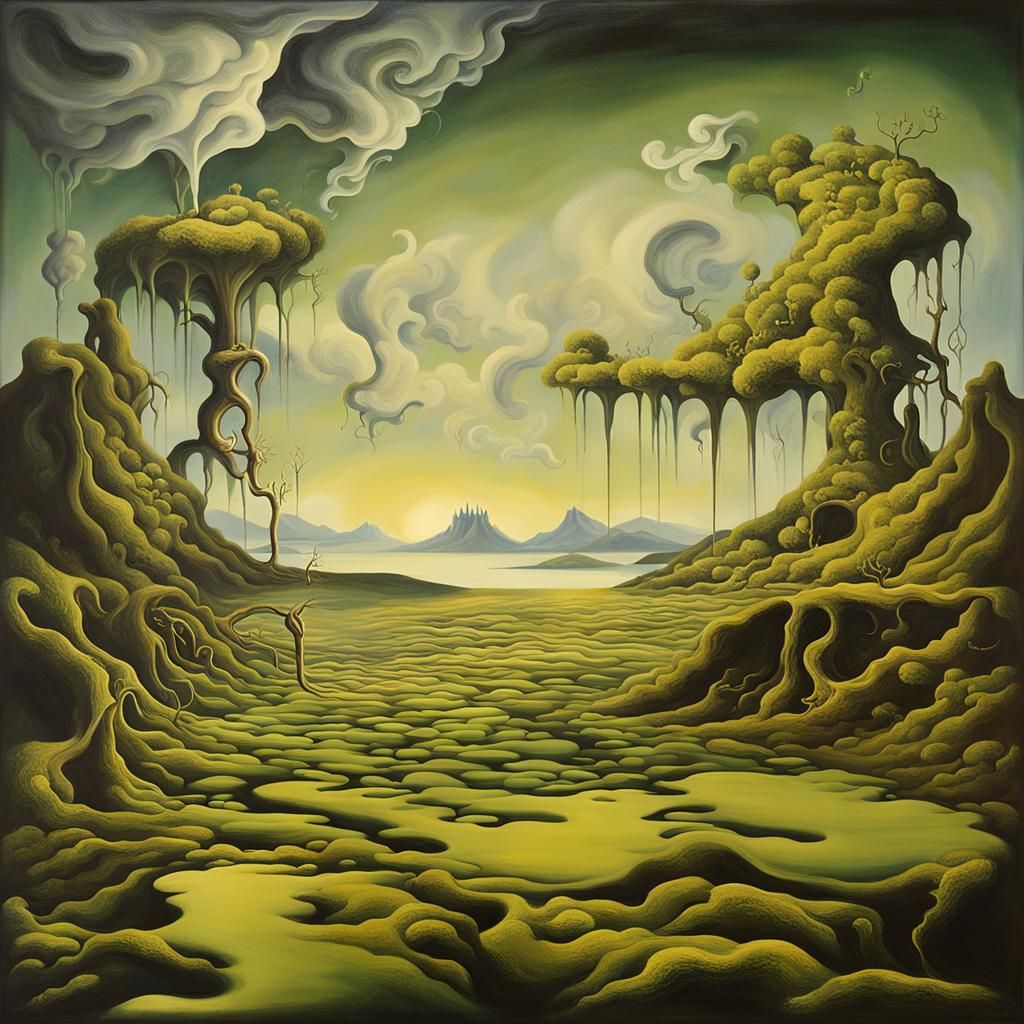 Surrealist Gloom: A Melting Verdant Dreamscape