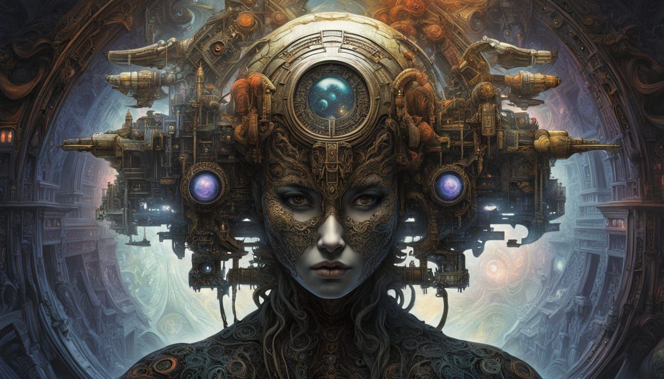 Ethereal Cybernetic Woman in Hyperrealistic Art Deco Style