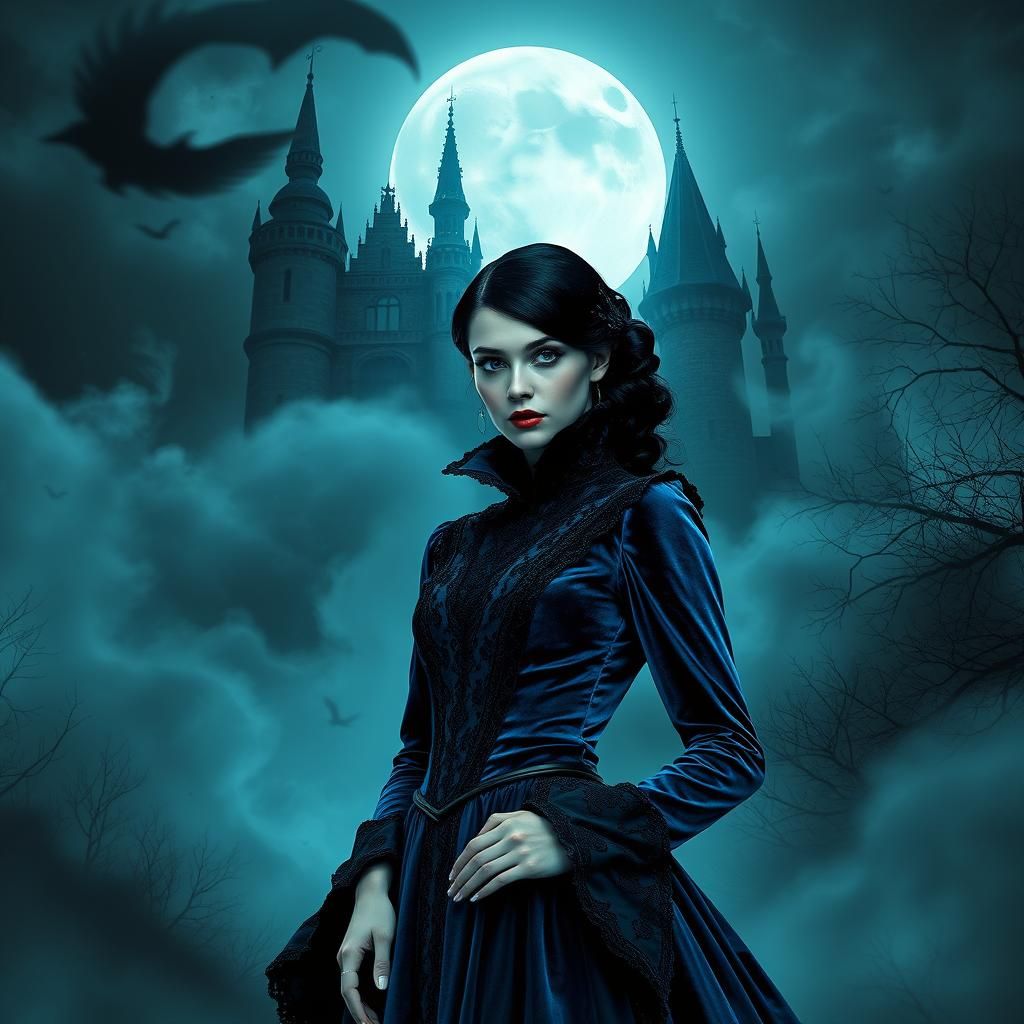 Elegant Vampire in Gothic Castle, Symbolist Art