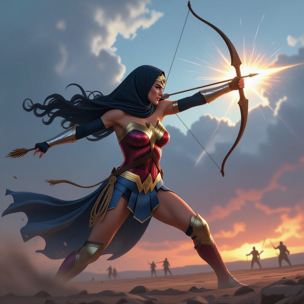 Wonder Woman in Hijab Throws Javelin with Epic Lighting