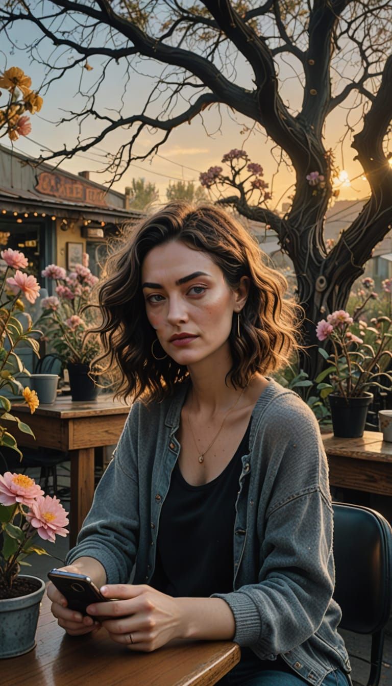 Woman Waits at Car Repair Shop