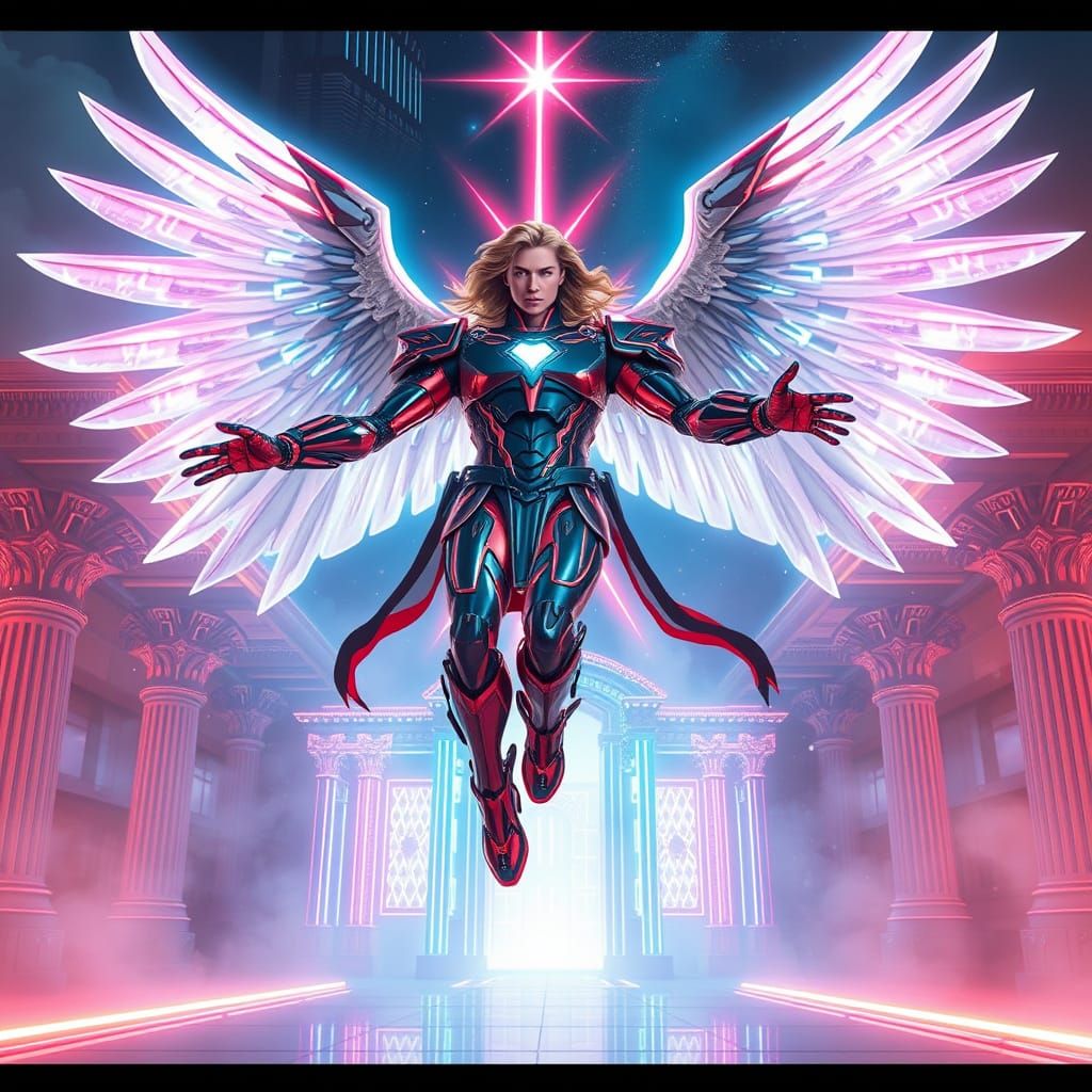 Cyberpunk Archangel Michael soars with Lazer Blades and Heav...