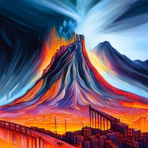 Pompeii Volcano Eruption in Graffiti Art Style