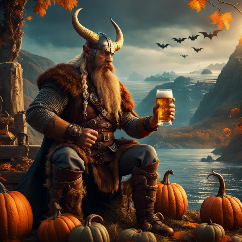 Retro Viking Halloween in a Fjord Landscape