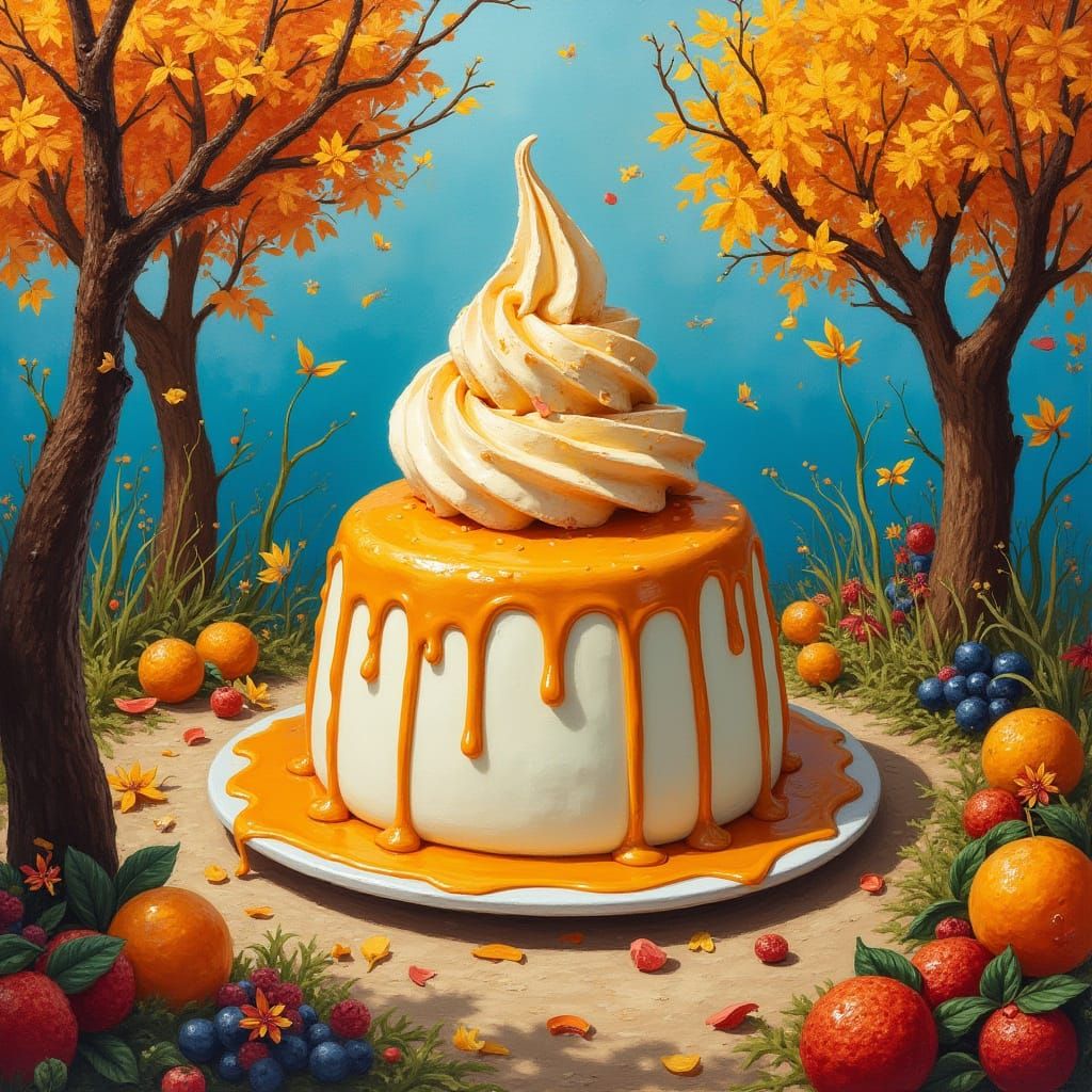 Ice Cream Dome in Whimsical Garden, Impressionist Oil Painti...