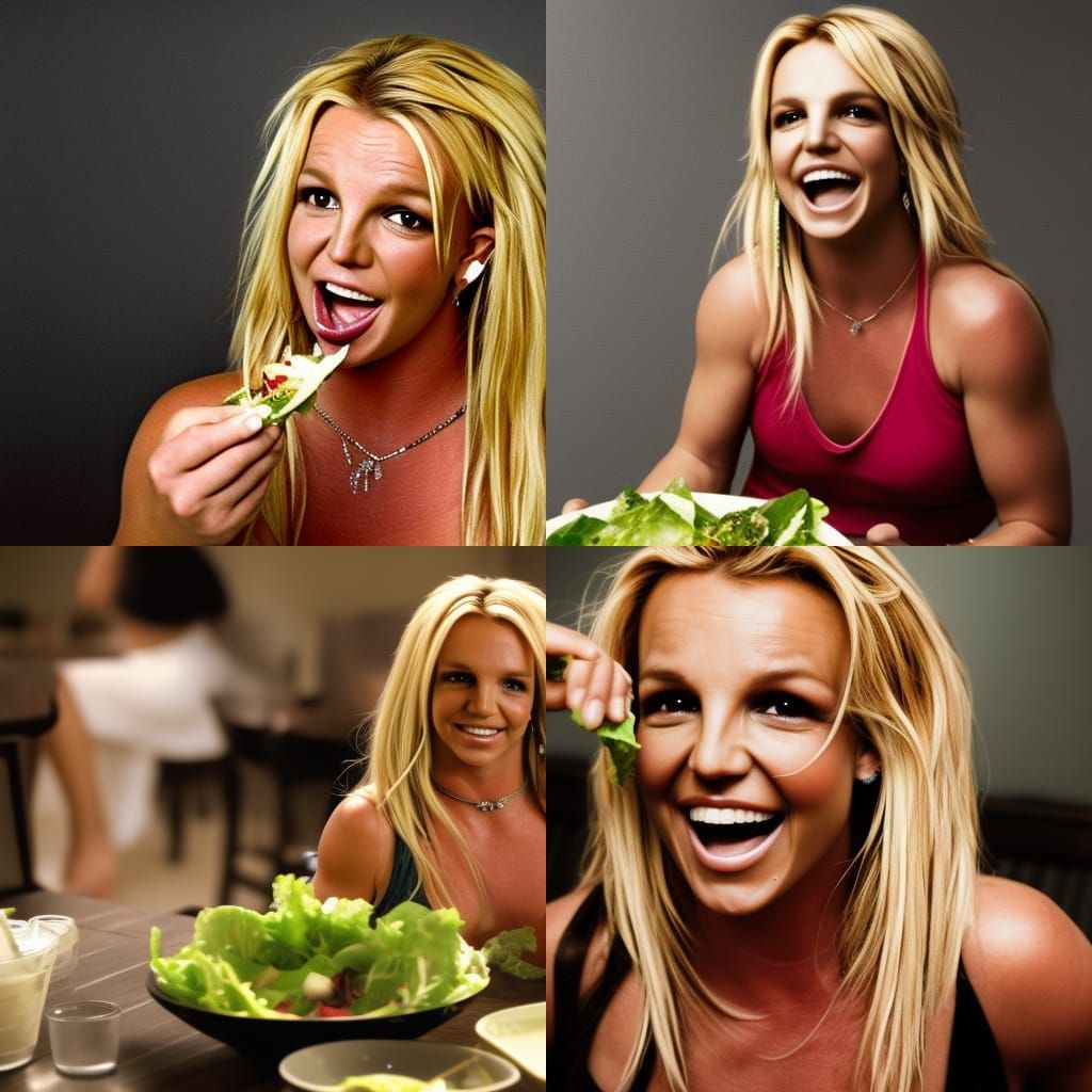 Britney Spears Laughing and Eating Salad