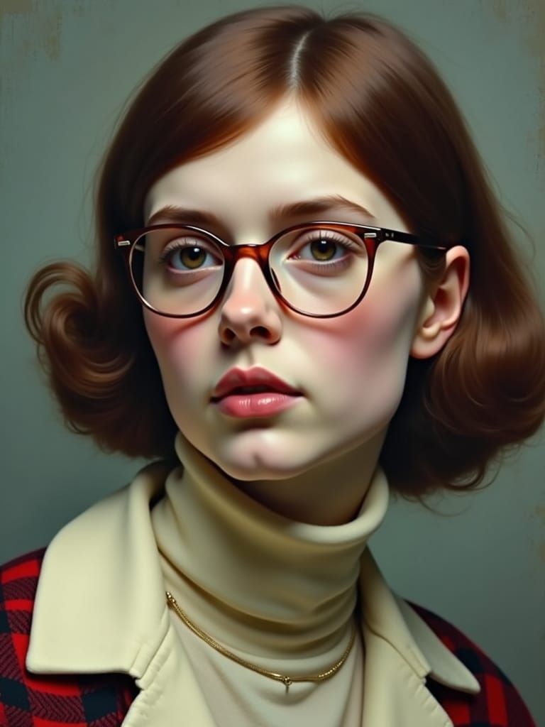 Portrait of a Woman with Long Burgundy Hair