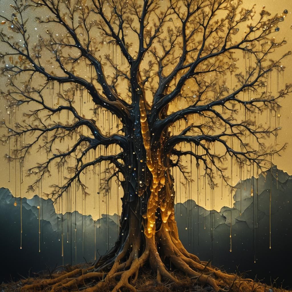 Viscous Honey Nebula in Hyperrealistic Mixed-Media