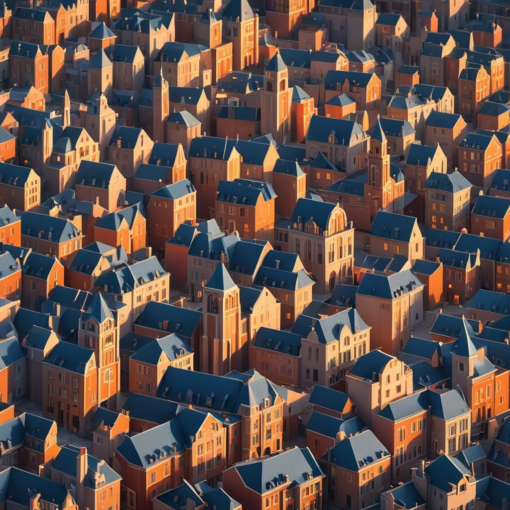 Art Deco Coastal Town at Dusk in Geometric Style